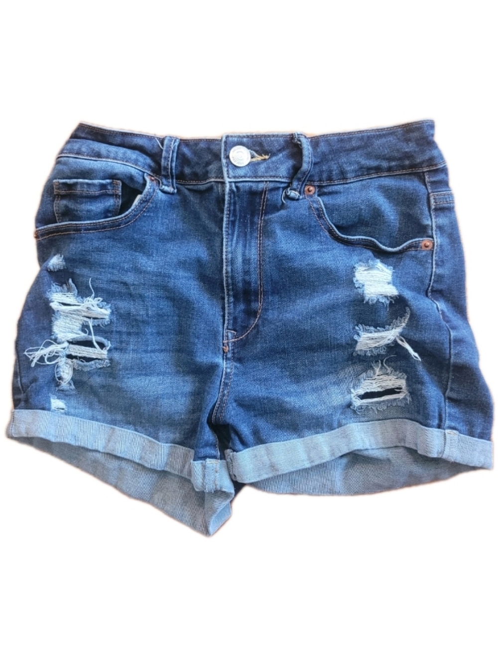 Wax Jean Shorts Women's Medium Distressed Roll-Hem Blue Denim Tomato Girl